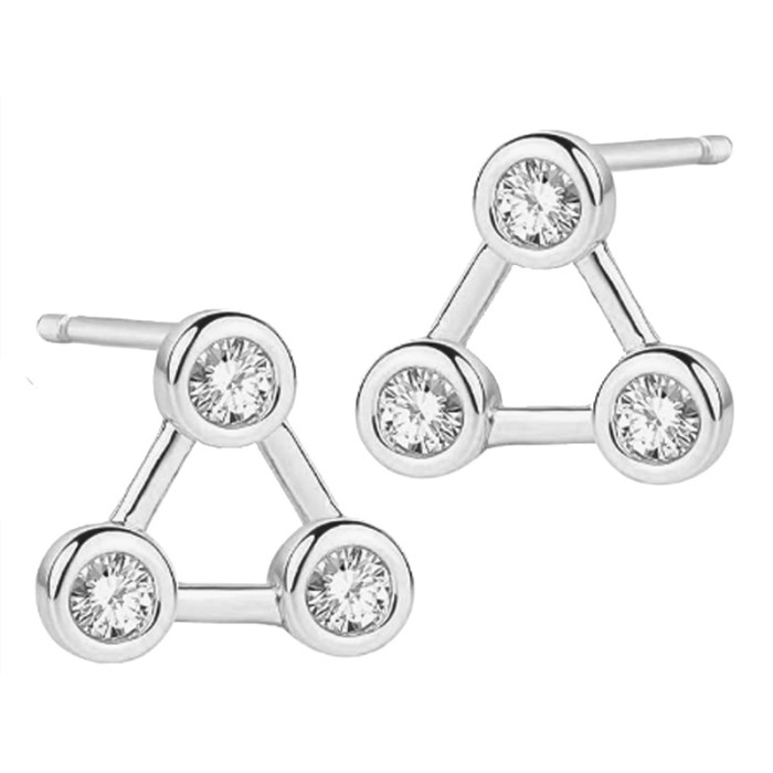 Srebrne kolczyki 925 trójkąciki geometryczny wzór z białymi cyrkoniami sztyfty