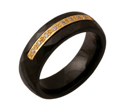Złoty pierścionek 585 czarny z rzędem cyrkonii r 11