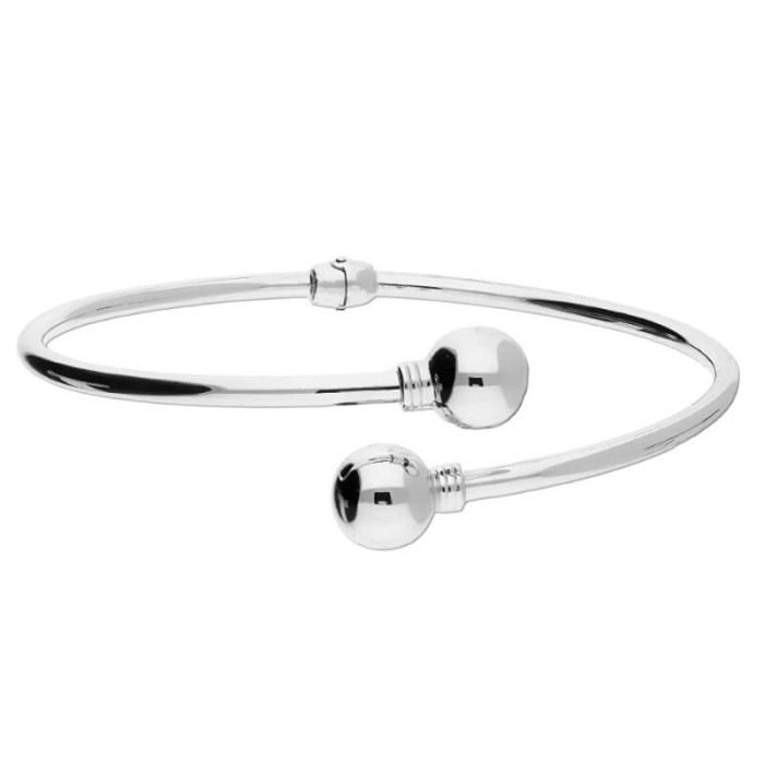 Srebrna bransoletka 925 sztywna bangle otwarta z kuleczkami