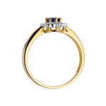 Złoty pierścionek 585 z serduszkami brylanty szafir