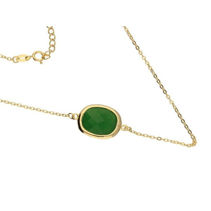 Srebrny złocony naszyjnik 925 zielony jadeit 3,69g
