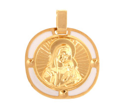 Złoty medalik 585 Matka Boska z białą emalią