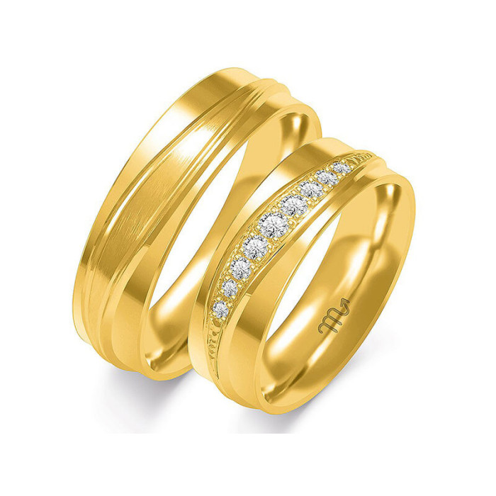 Obrączka ślubna grawerowana złota 333 z diamentami