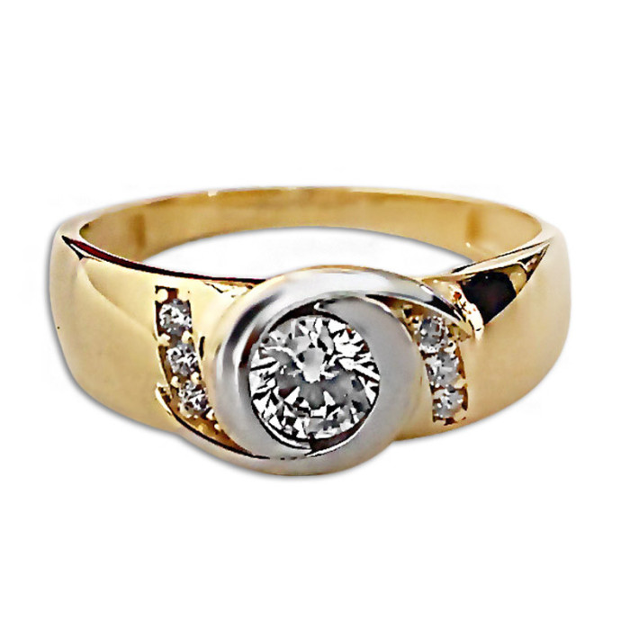 Złoty pierścionek 585 elegancki z białą cyrkonią