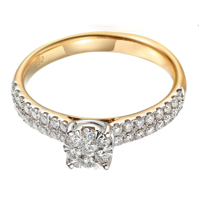 Złoty pierścionek 585 z diamentami białe złoto