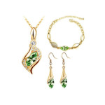 Komplet biżuterii damskiej z zielonymi cyrkoniami łezki migdały