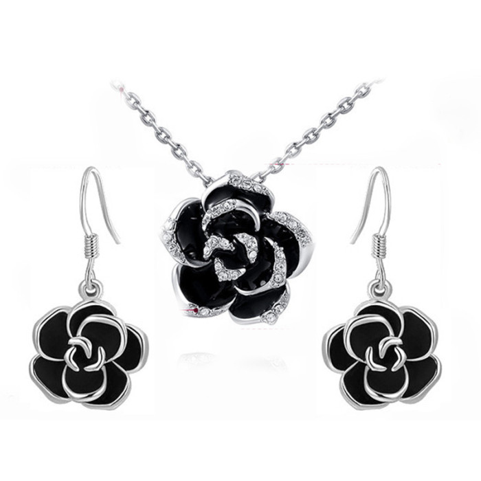 Komplet biżuterii platerowanej czarne róże