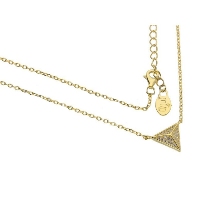 Srebrny złocony naszyjnik 925 trójkąt z cyrkoniami 3,40g