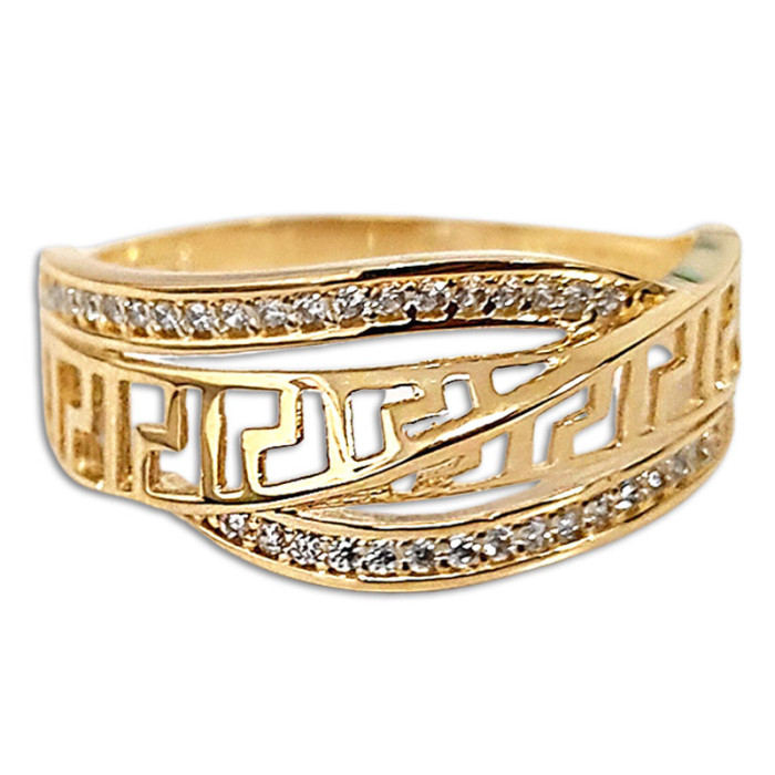 Złoty pierścionek 585 szeroki z motywem greckim