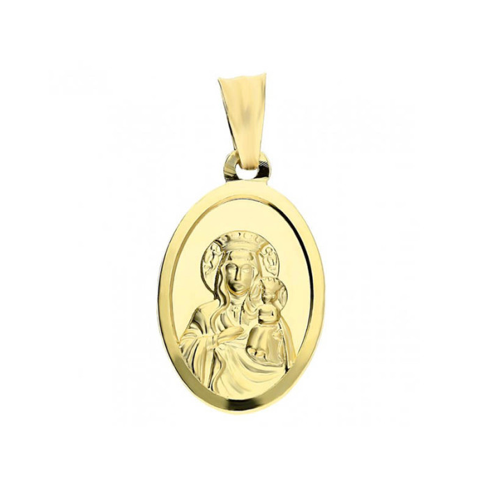 Złoty medalik 585 owalny z Matką Boską i Dzieciątkiem