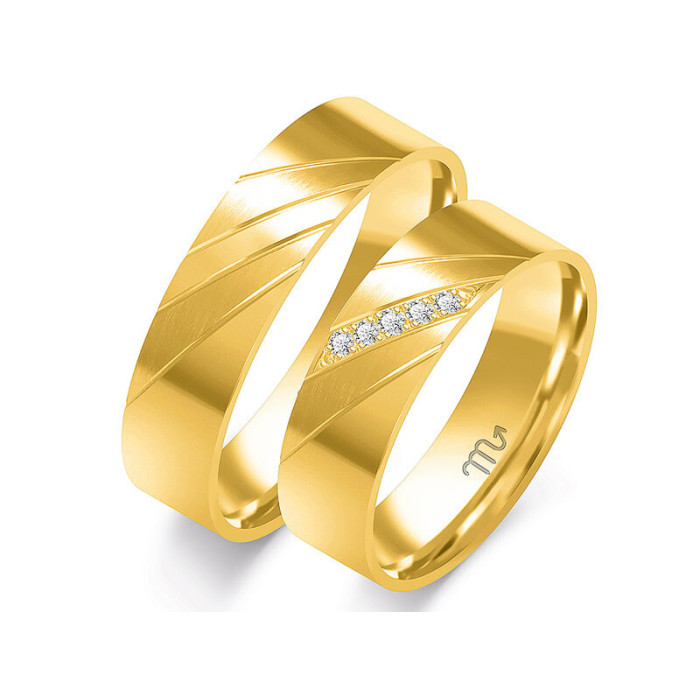 Nowoczesna obrączka ślubna złota 333 z diamentami i grawerowana