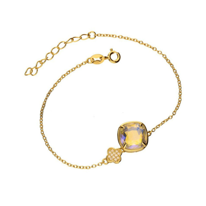 Srebrna złocona bransoletka 925 opalizujący kryształ 2,95g