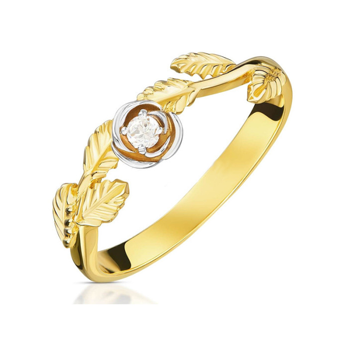Złoty pierścionek 333 kwiat z cyrkoniami białe złoto