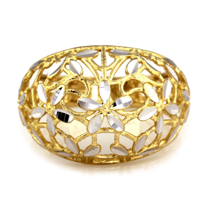 Złoty pierścionek 585 z białym złotem ażurowy 16 19