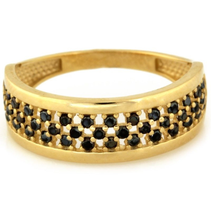 Złoty pierścionek 585 szeroki z cyrkoniami