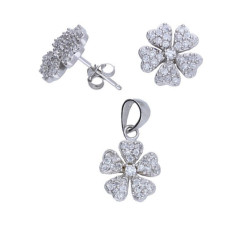 Srebrny komplet biżuterii 925 kwiatuszki cyrkonie kolczyki zawieszka