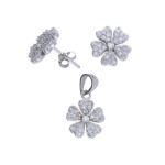 Srebrny komplet biżuterii 925 kwiatuszki cyrkonie kolczyki zawieszka