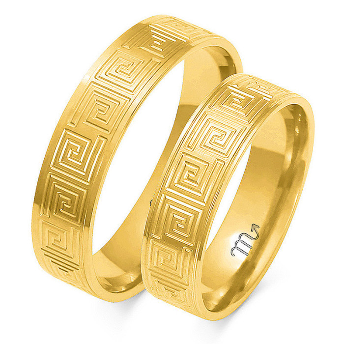 Obrączka wzór grecki ślubna grawerowana złota 585