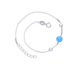 Srebrna bransoletka 925 łańcuszkowa niebieski opal