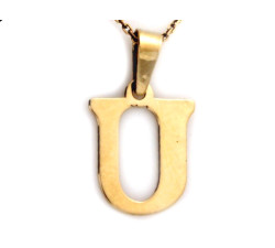 Złota przywieszka 333 wycięta literka U alfabet