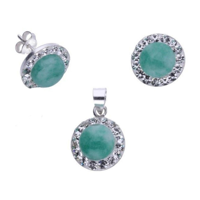 Srebrny komplet biżuterii 925 zielone kamienie