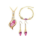 Komplet biżuterii z różowymi cyrkoniami łezki kryształowe migdały