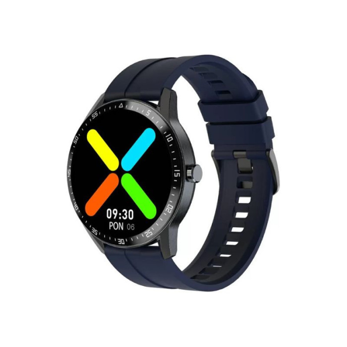 Granatowy smartwatch z czarną kopertą sportowy zegarek wiele funkcji