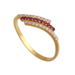 Złoty pierścionek 585 rubinowe cyrkonie 1,10 g