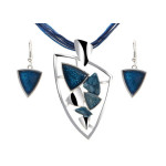 Modny komplet biżuterii niebieskie kamienie rzemyk
