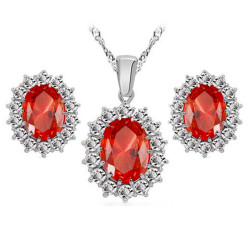 Komplet biżuterii rubinowe markizy czerwone owalne cyrkonie