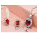 Komplet biżuterii rubinowe markizy czerwone owalne cyrkonie