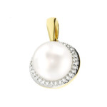 Złota przywieszka 585 biała perła z diamentami 14kt