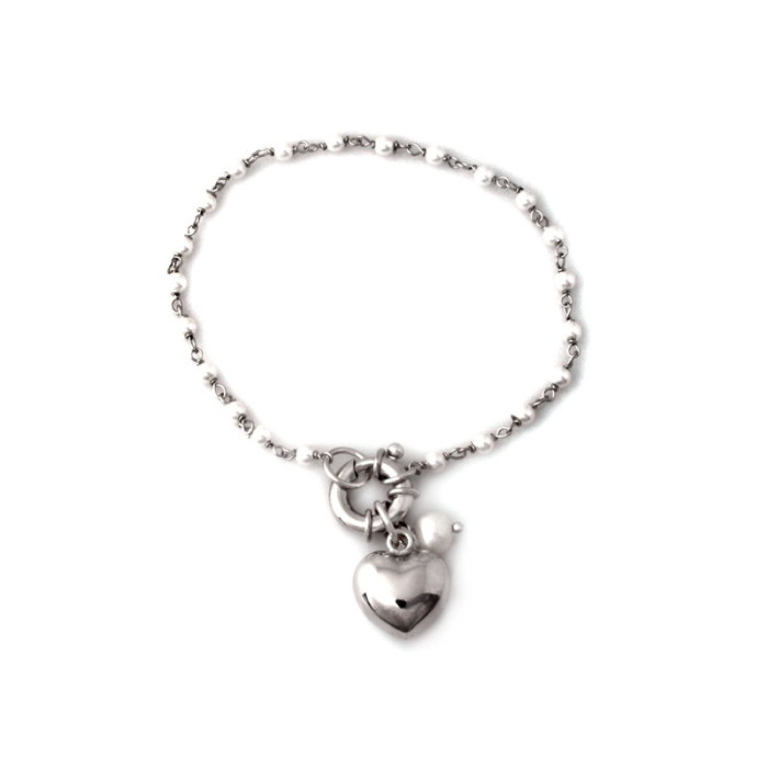 Srebrna bransoletka 925 z perłami i sercem 5,1 g