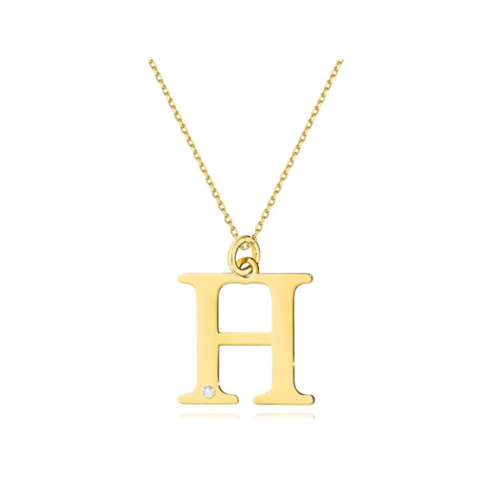 Złoty naszyjnik 585 literka H z diamentami 1g