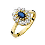 Złoty pierścionek 585 markiza szafir diamenty