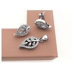 Srebrny komplet biżuterii 925 liście białe cyrkonie