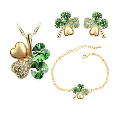 Komplet biżuterii koniczynki zielone cyrkonie