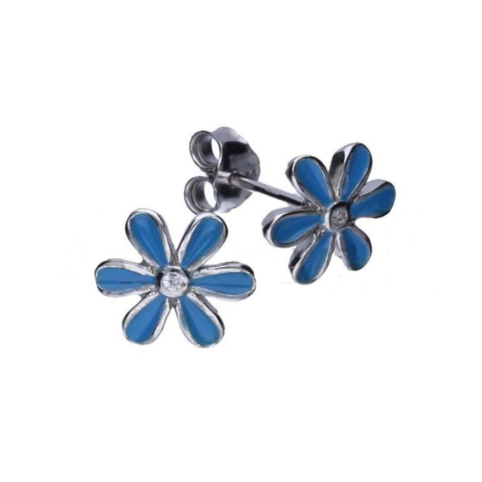 Srebrne kolczyki 925 niebieskie kwiatuszki 0,80g
