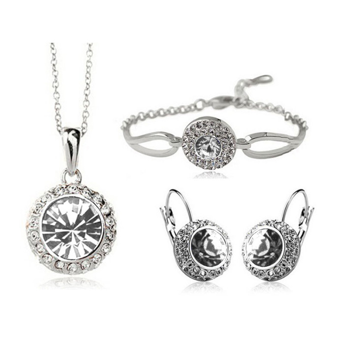 Komplet biżuterii Kate białe cyrkonie kryształki na prezent