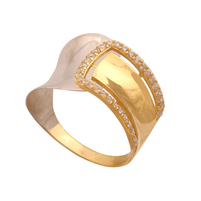 Złoty pierścionek 585 z białym złotem szeroki r 15
