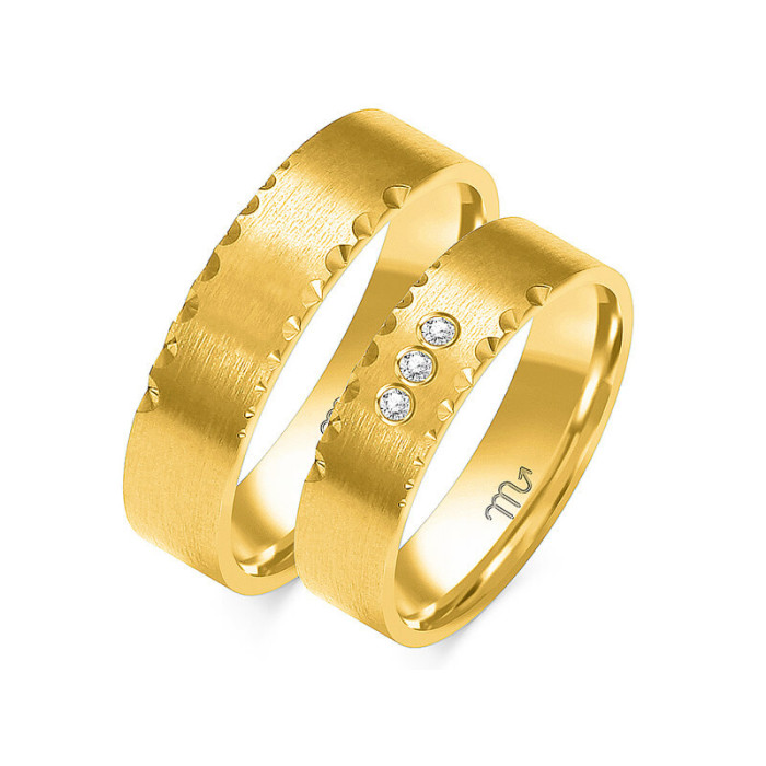 Ślubna obrączka złota 585 z diamentami grawerowana