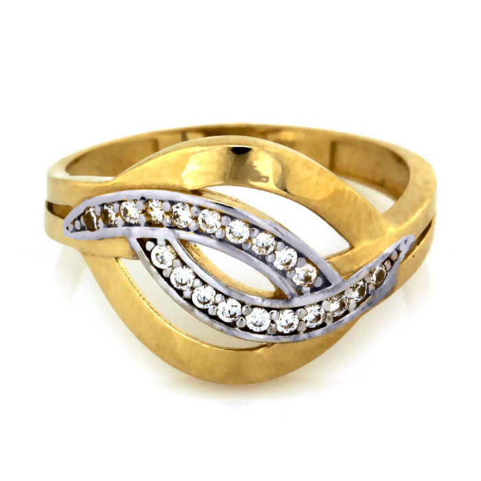 Złoty pierścionek 585 dwa odcienie złota cyrkonie 2,50 g