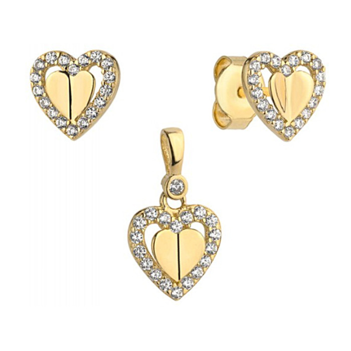 Złoty komplet biżuterii 585 dwa serce zdobione 1,6g