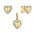 Złoty komplet biżuterii 585 dwa serce zdobione 1,6g