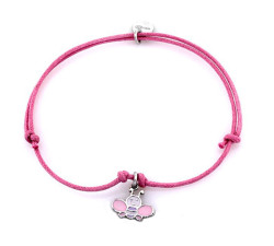 Srebrna bransoletka 925 z różowym motylem na sznurku