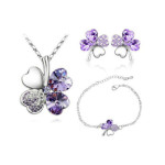 Zestaw biżuterii liliowe koniczynki z cyrkoniami na prezent