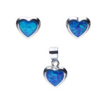 Srebrny komplet biżuterii 925 serca niebieski opal