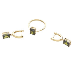 Złoty komplet biżuterii 585 zielone kamienie 6,35g