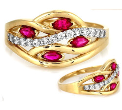 Złoty pierścionek 585 cyrkonie łezki różowe 2,48 g