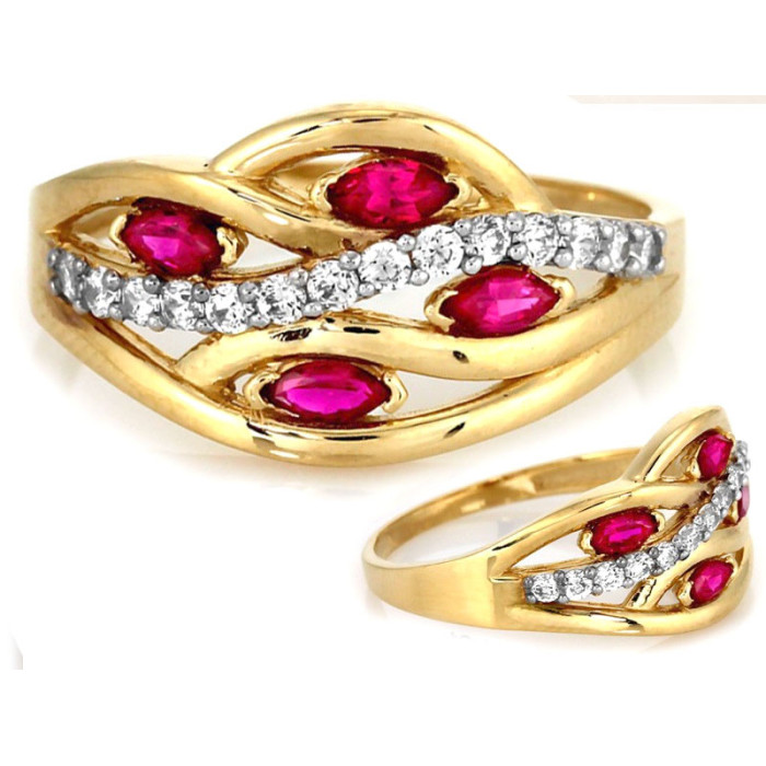 Złoty pierścionek 585 cyrkonie łezki różowe 2,48 g